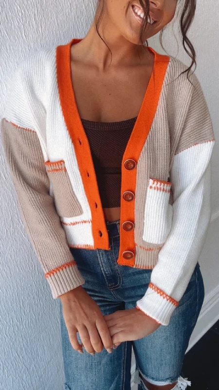 Layer Up Patchwork Cardi, Orange