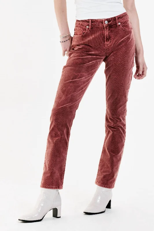 Blaire High Rise Ankle Slim Straight Corduroy Pants In Mahogany