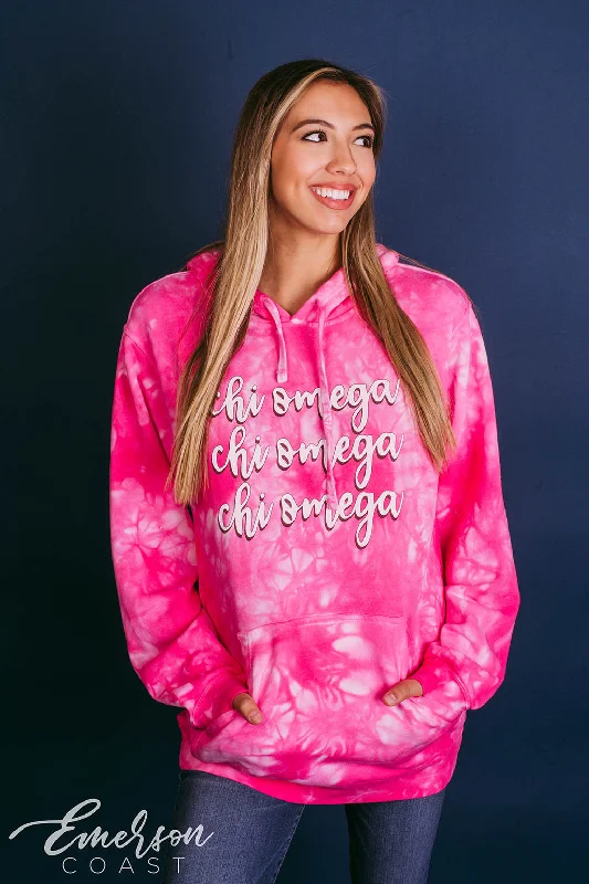 Chi Omega Pink Crystal Wash Hoodie