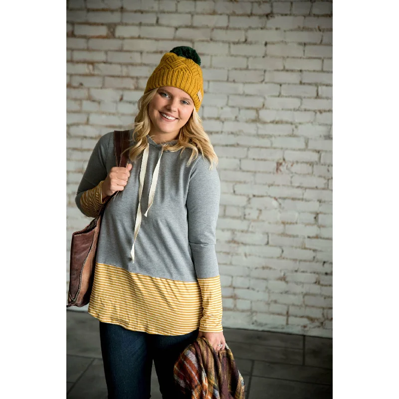 Light Grey Mustard Striped Tipped Sweatshirt