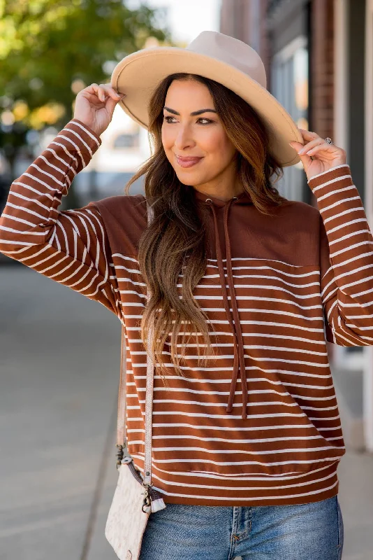 Stripe Dipped Solid Top Hoodie