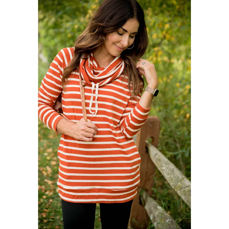 Striped Cowl Neck Sweatshirt Tunic