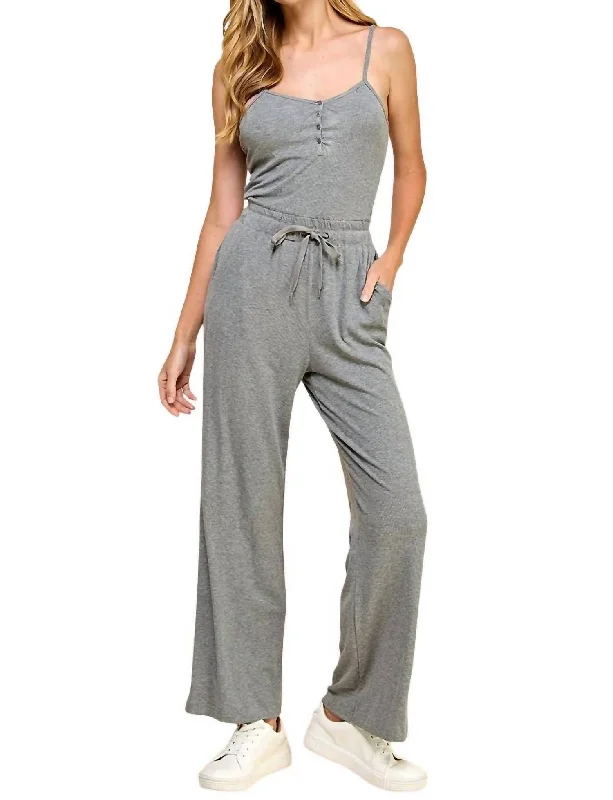 Button-Up Bliss Jumpsuit In Grey