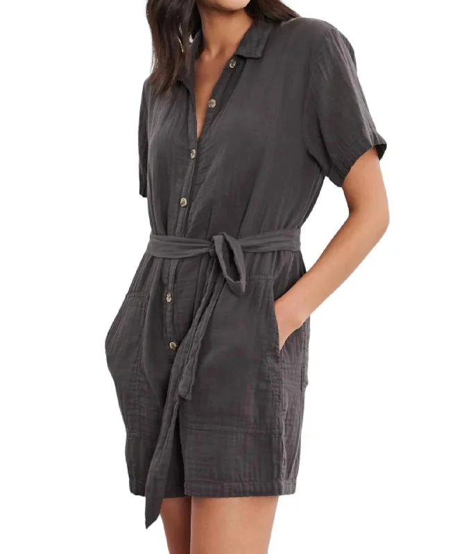 Dane Cotton Gauze Romper In Smoke