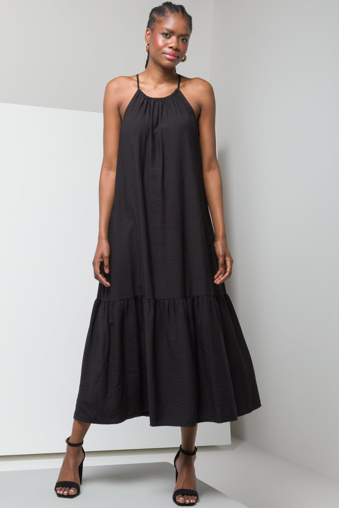 Halter Neck Tiered Maxi Dress Black