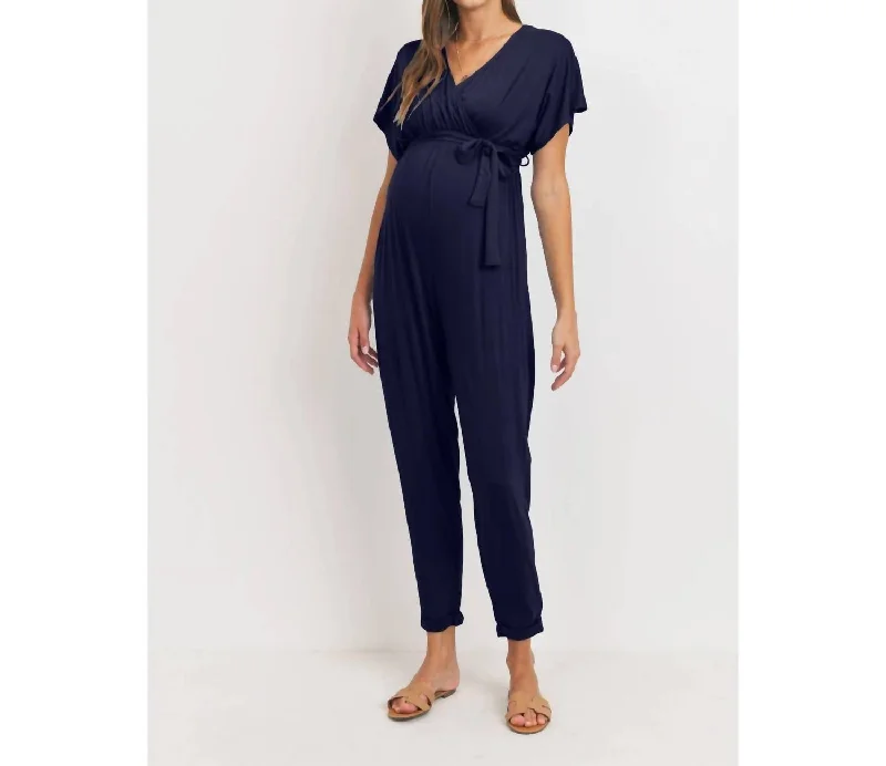 Nursing Tapered Jumpsuit In Navy