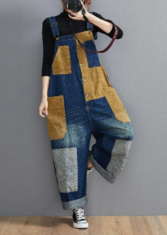 Unique Denim Blue Patchwork Trousers Women's Spring Jumpsuit Pants Inspiration Pants