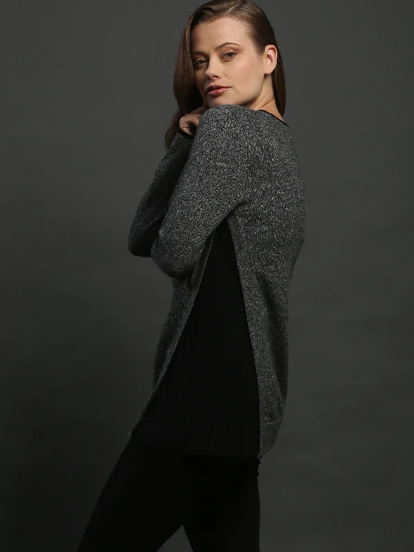 Asymmetrical Side Detailed Crewneck in Cashmere