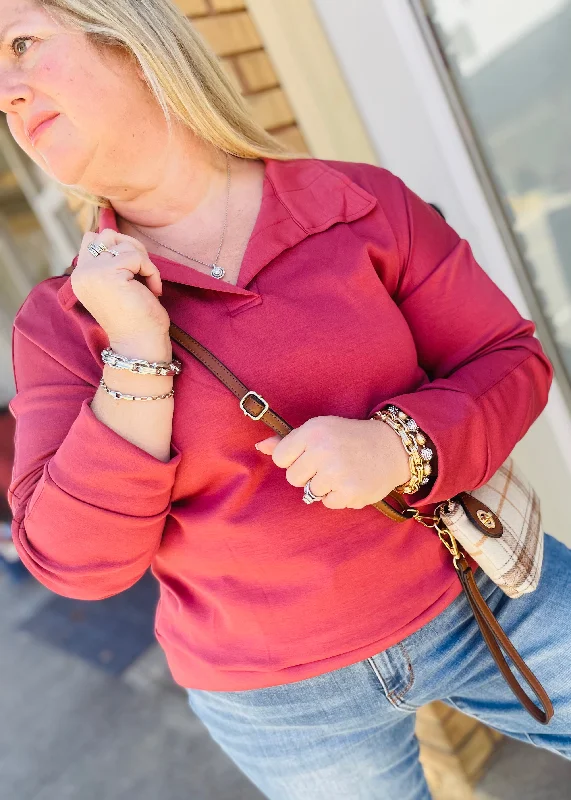 Blush Collared Scuba Pullover Top