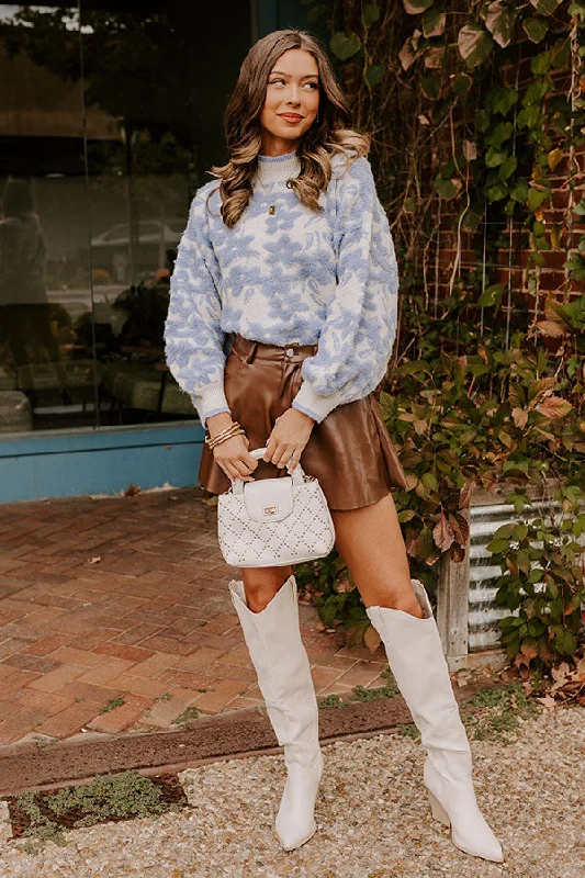 Cafe Cozy Floral Knit Sweater in Sky Blue